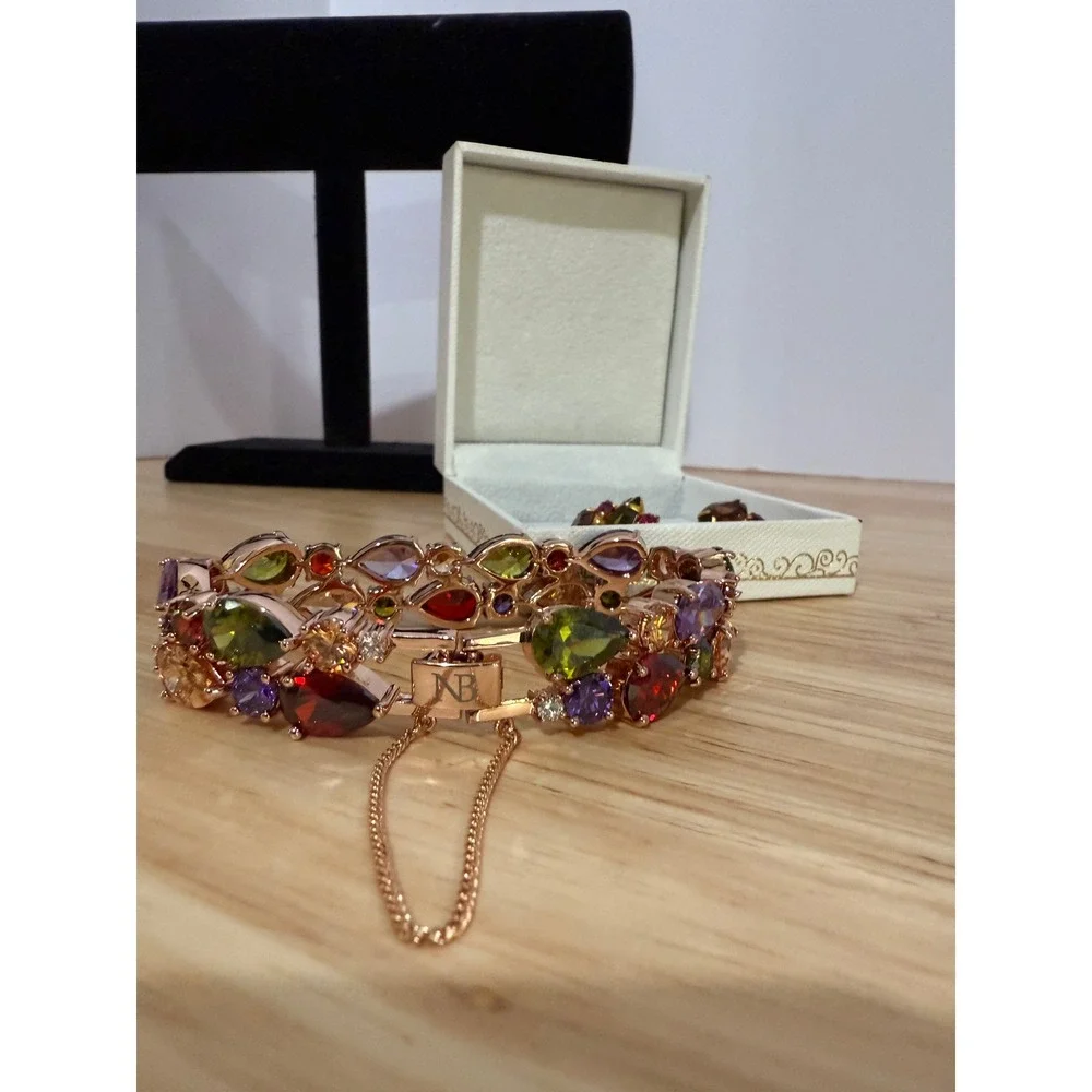 Nina Box Multicolor Gemstone Bracelet &‎ Clip-On Earrings Set